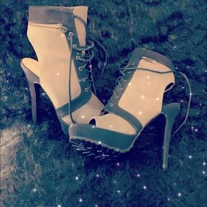 Olive green and black platform heels